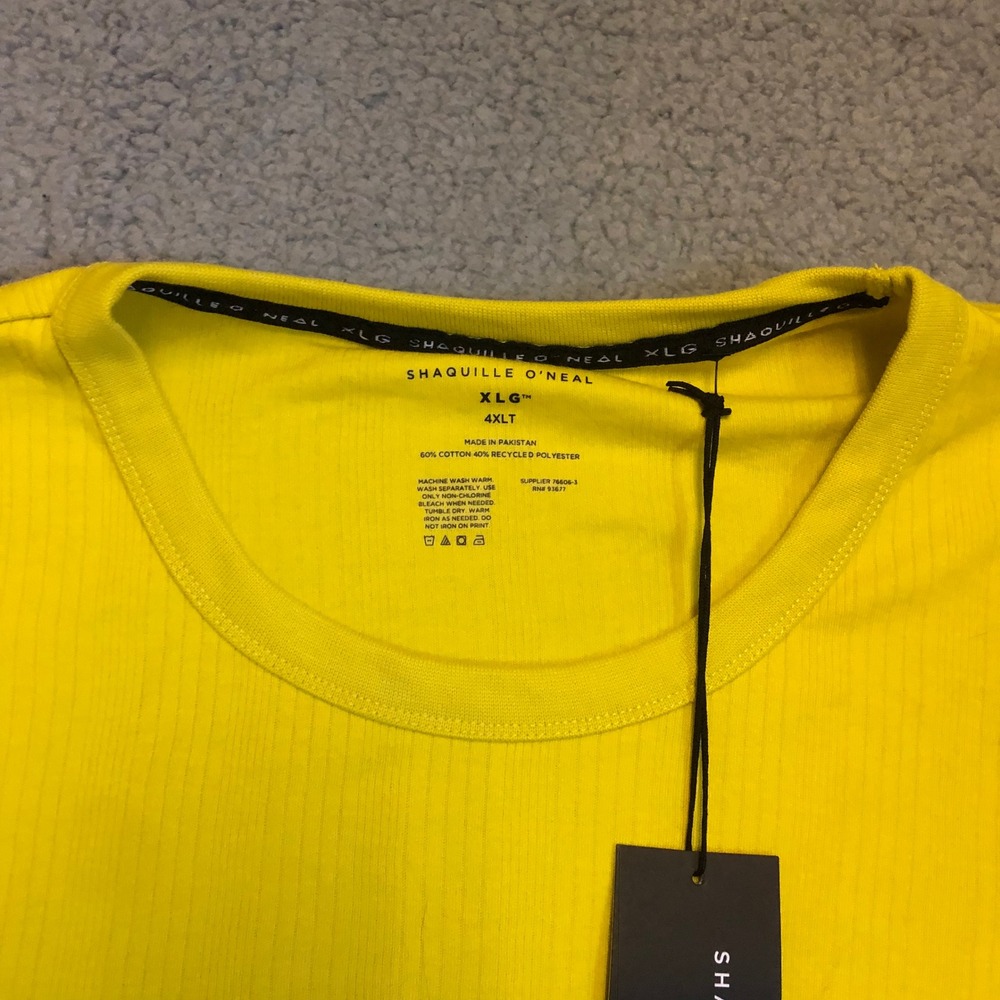 Shaquille O'Neal XLG Yellow Ribbed Short Sleeve T-Shirt Mens 4XLT NWT Big & Tall - Picture 3 of 5